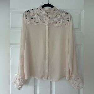 Joie Pale Pink Blouse‎ with Eyelet Lace Detail – Size Large
